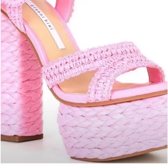 GIANNI BINI PELLE NWOB RAFFIA Pink Woven Platform Sandals - Picture 3 of 7